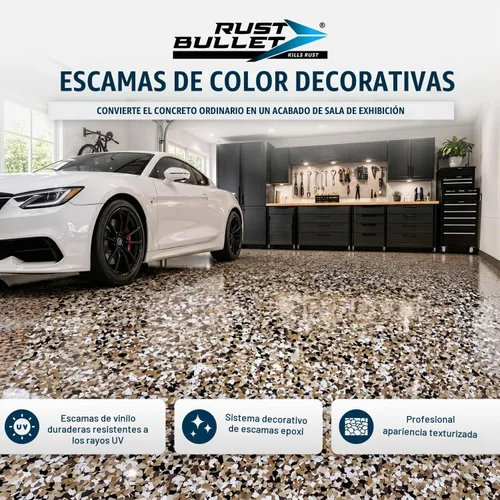 Vista 3 de RUST BULLET Copos de color decorativos – marrón otoñal – Personaliza pisos de concreto con 1 libra de chips de vinilo duraderos y resistentes a