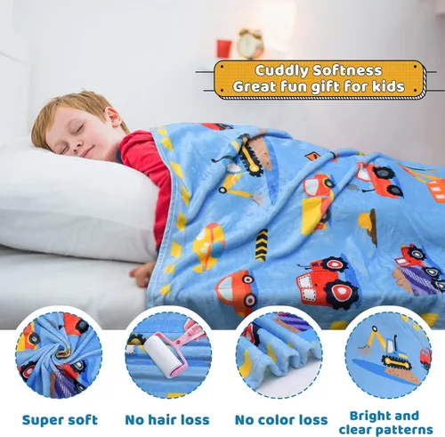 Vista 5 de BOOPBEEP Manta de construcción para niños y niñas, manta ligera para bebés, niños, linda manta suave y pequeña para automóvil, cómoda manta