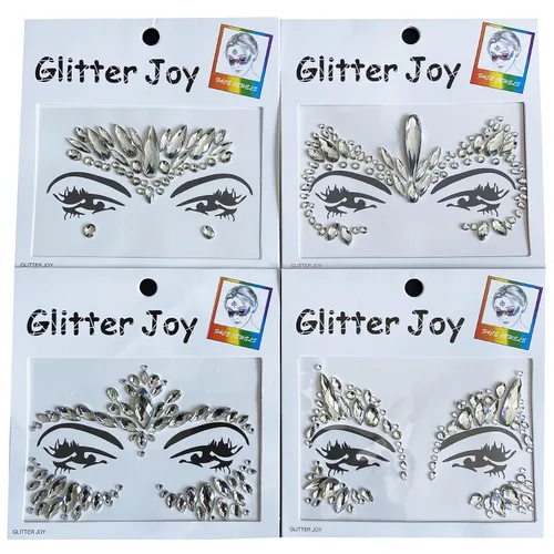 Vista 8 de Gemas faciales, calcomanías de tatuaje de joyas faciales para festivales, gemas faciales adhesivas, piedras preciosas corporales, tatuajes faciales