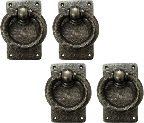 Vista 7 de Adonai Hardware Anillo de hierro fundido antiguo Adonikam de 3 pulgadas (suministrado como 2 piezas por paquete) - Negro mate