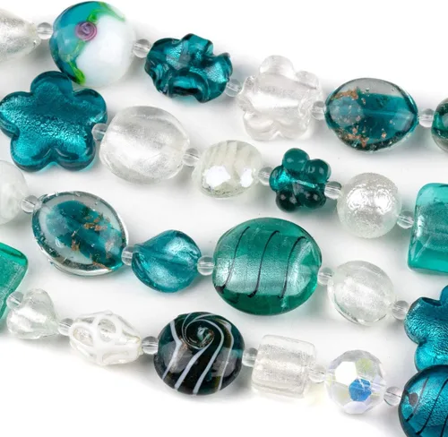 Vista 12 de Cherry Blossom Beads Cuentas mixtas hechas a mano de cristal de lámpara aguamarina y naranja, 4 hebras surtidas de 8 pulgadas Mezcla Aqua y Naranja