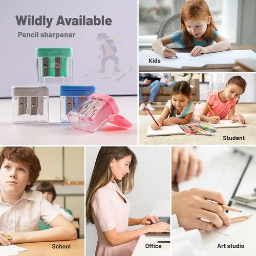 Vista 7 de Golcellia 4 sacapuntas pequeños manuales para niños, coloreados, sacapuntas de mano, aula