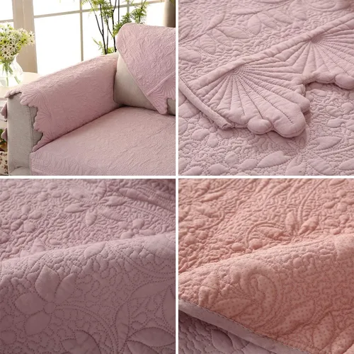 Vista 7 de vctops Funda de sofá bordada de algodón sólido, antideslizante, con patrón floral y hojas, funda de sofá antideslizante para perros, niños, Rosa
