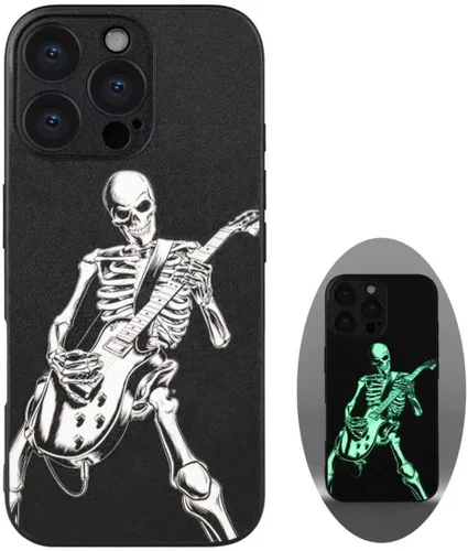 Vista 18 de X spirit Funda genial para iPhone 11, diseño de esqueleto de calavera, estilo gótico atrevido emo luminoso, dedo medio, rock n roll, se ilumina