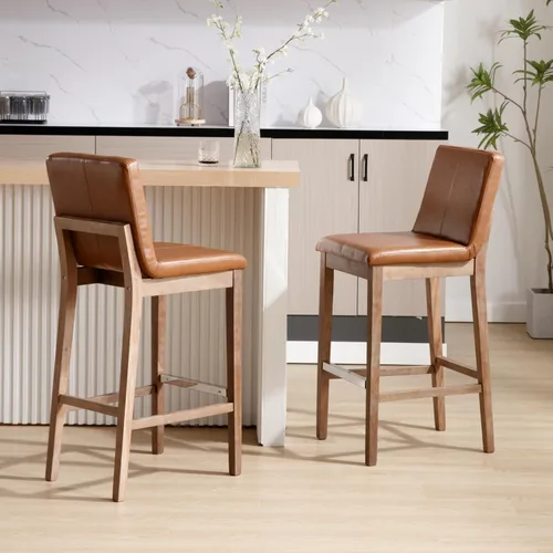 Vista 12 de Kmax Juego de 2 taburetes de bar de 26 pulgadas de altura de mostrador, taburetes tapizados para encimera de cocina con soporte trasero, taburetes