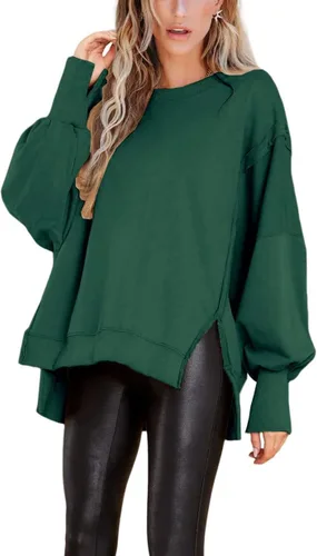 Vista 3 de BWQ Sudadera de gran tamaño para mujer, cuello redondo, manga larga, sin botones