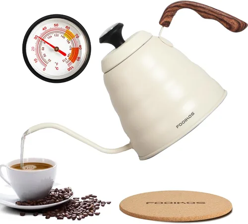 Vista 10 de Hervidor de cuello de cisne con termómetro para verter sobre café y té, 42 onzas líquidas, acero inoxidable de alta calidad, control de temperatura
