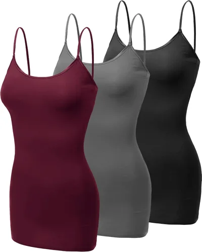 Vista 194 de Emmalise Camisola larga casual básica para mujer, con tirantes ajustables, top en capas