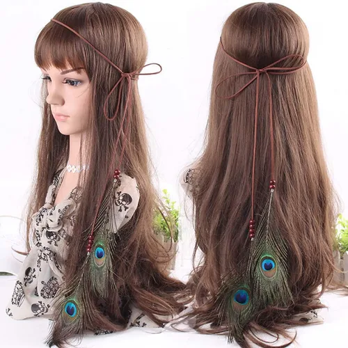 Vista 2 de CAKURE Diadema de plumas bohemia, diadema gitana, bandas para el pelo indio, diadema hippie para festivales, accesorios para el cabello