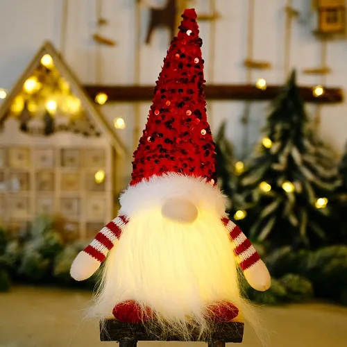 Vista 14 de 2 gnomos de Navidad de lentejuelas con luces, hechos a mano, 12 pulgadas, funciona con pilas, gnomo de Navidad preiluminado, para adornos de Navidad