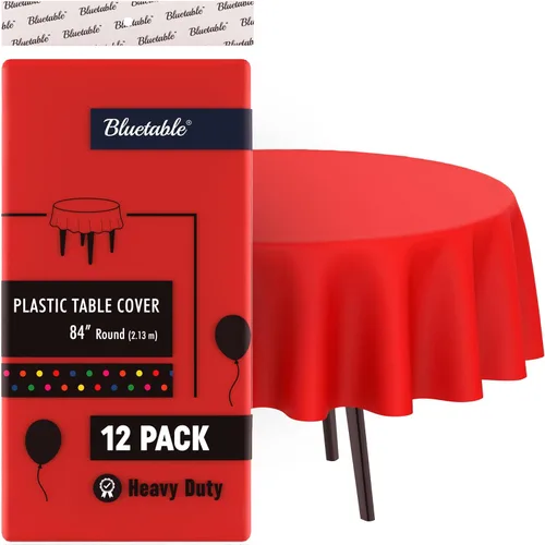 Vista 7 de Bluetable Mantel de plástico desechable rectangular negro (paquete de 12) a granel, mantel ultra resistente (54 x 108 pulgadas), mesas de 6 pies u 8