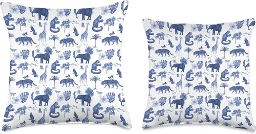Vista 3 de Aesthetic Pattern Co Blue Jungle Toile - Almohada con estampado de leopardo, mono, palmeras, 16 x 16 pulgadas, multicolor