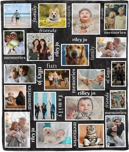 Vista 10 de Manta de collage de fotos personalizada, manta de boda. Manta de forro polar suave y acogedora, manta de fotos personalizada. Regalo para boda