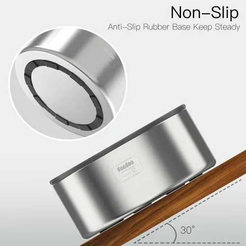 Vista 6 de Cuenco de agua antiderrames para perros, de acero inoxidable de doble pared con tapa a prueba de salpicaduras y disco flotante, base antideslizante