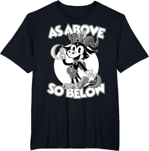 Vista 36 de Camiseta de dibujos animados retro de Baphomet Pagan As Above So Below, Negro, S