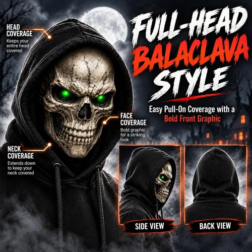 Vista 3 de Pasamontañas de Halloween, máscara de esquí de calavera aterradora para Black