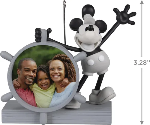 Vista 5 de Hallmark Keepsake Adorno de Navidad de plástico 2022, Disney Mickey Mouse Ahoy, ¡allí! Steamboat Willie