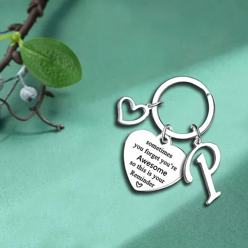 Vista 3 de Mebvdebe Llavero con 26 letras iniciales del alfabeto, regalos inspiradores para mujeres, hijo, hija, llavero con inicial, regalo