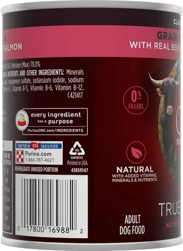 Vista 2 de Purina ONE Comida húmeda para perros, SmartBlend con carne de res real y salmón capturado en la naturaleza, lata de 13 onzas
