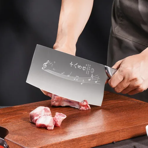 Vista 9 de SHI BA ZI ZUO Cuchillo de cocina chino de 7 pulgadas Cuchillo vegetal Cuchillo de chef profesional con mango de acero fundido de espiga completa