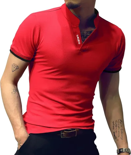 Vista 2 de LOGEEYAR Camisa polo de moda para hombre, de manga larga, ajustada, Henley, ropa de algodón piqué