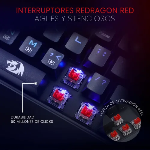 Vista 5 de Redragon Teclado mecánico para juegos K599 con cable e inalámbrico 60% compacto Tenkeyless RGB retroiluminado para jugadores de PC con Windows