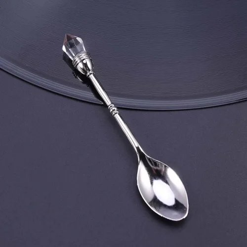 Vista 6 de Cuchara de café retro con cabeza de diamante incrustada, elegante cuchara agitadora pequeña estilo corte europeo para café, helado y postre, 4.13
