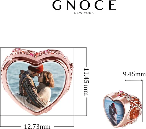 Vista 7 de Gnoce Custom Photo Charms Bead Heart Shaped Sterling Silver Personalized Charm With Cz fit Bracelet Necklace For Women Family Memorial Girls