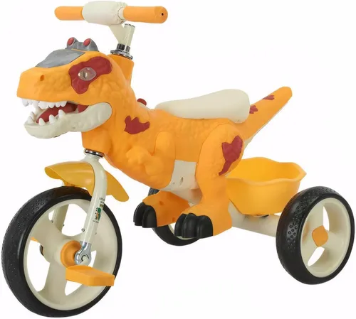 Vista 7 de Triciclo de dinosaurio para niños, triciclo para niños pequeños, rueda grande con música, cesta de almacenamiento, bicicleta para niños preescolares