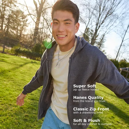 Vista 7 de Hanes Ecosmart - Sudadera con capucha y cremallera completa para hombre Ceniza