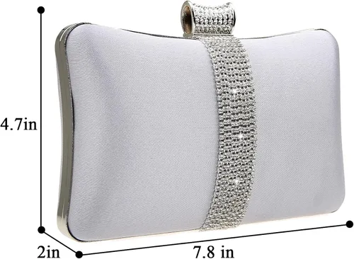 Vista 2 de DA BODAN Bolso de mano Jane de satén con diamantes de imitación para mujer para noche novia graduación fiesta bolso cruzado con cadena