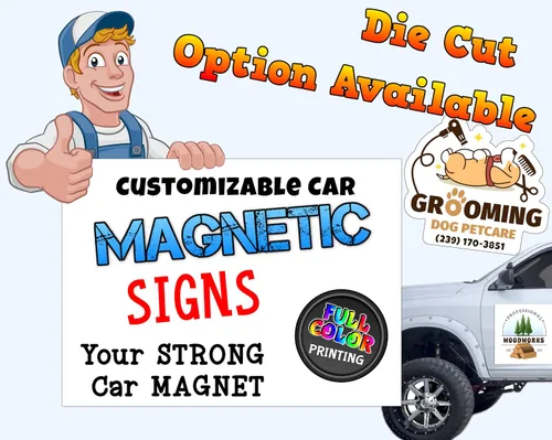 Vista 4 de Letrero magnético personalizado para automóvil troquelado Logotipo personalizado para tu automóvil, furgoneta, camión Anuncia tu negocio