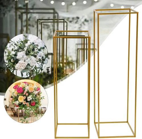 Vista 4 de Jarrones de flores, centros de mesa de boda para mesas, 2 piezas de metal dorado rectangular geométrico soporte de flores jarrón para decoración