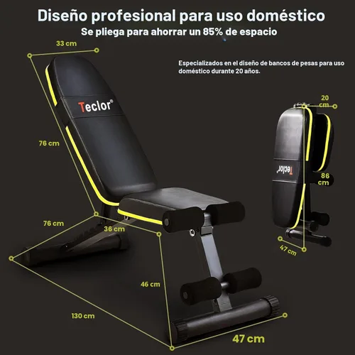 Vista 7 de Teclor Banco de pesas ajustable, bancos de entrenamiento plegables para gimnasio en casa, banco de ejercicios con 10 posiciones de respaldo