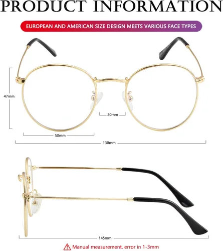 Vista 7 de AIEYEZO Gafas redondas para mujeres y hombres, lentes de bloqueo de luz azul, lentes circulares con marco de alambre de metal