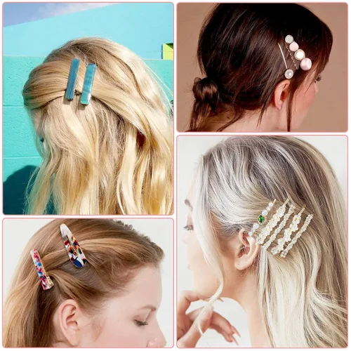 Vista 2 de 30 pasadores de resina acrílica, pasadores cridoz y pinzas para el cabello de perlas para mujeres, accesorios para el cabello con flequillos