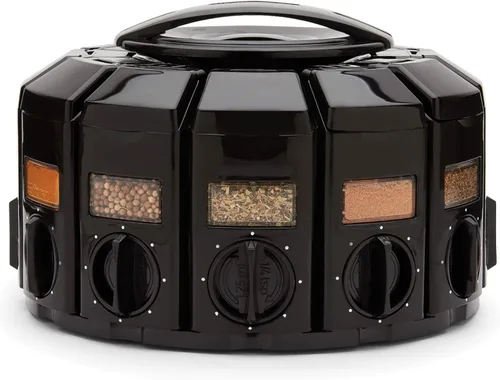 Vista 7 de KitchenArt Estante para especias, carrusel de especias de plástico de medición automática Elite, 8 tarros de especias, plateado