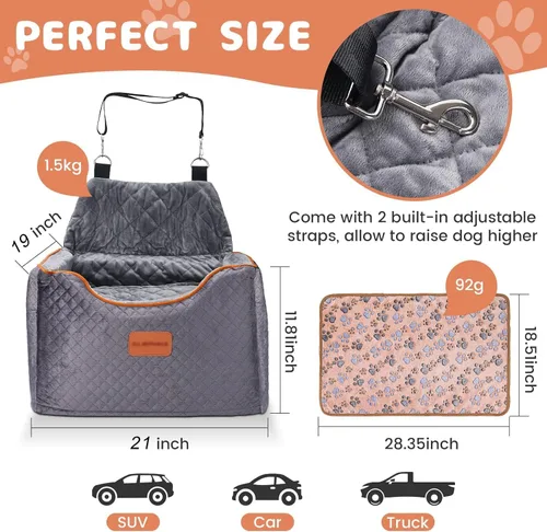 Vista 4 de AlfaTok Asiento elevador de espuma viscoelástica para perro con funda extraíble lavable, asiento elevado de automóvil para mascotas, asientos
