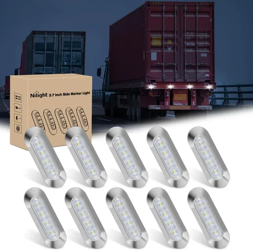 Vista 24 de Nilight 3 Inch Amber Oval LED Marker Lights 10PCS Clear Lens Side Clearance Lights 12V DC IP67 Waterproof Chrome Housing for Semi Truck Trailer RV