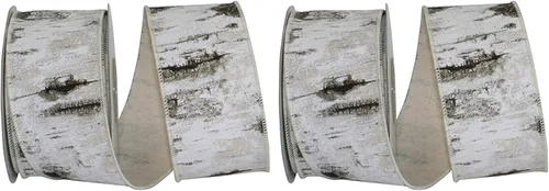Vista 2 de Reliant Ribbon Birch Tree Bark Forest - Cinta con borde con cable, 1-1/2 pulgadas x 10 yardas, color blanco