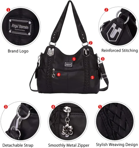 Vista 51 de Angel Barcelo - Bolsa de hombro amplia para mujer, diseño Hobo, cuero lavado