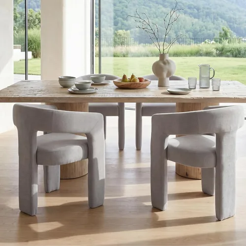 Vista 44 de Silla moderna de comedor en barril, silla de cocina acentuada tapizada en cuero sintético con brazos, silla lateral cómoda para sala de blanco