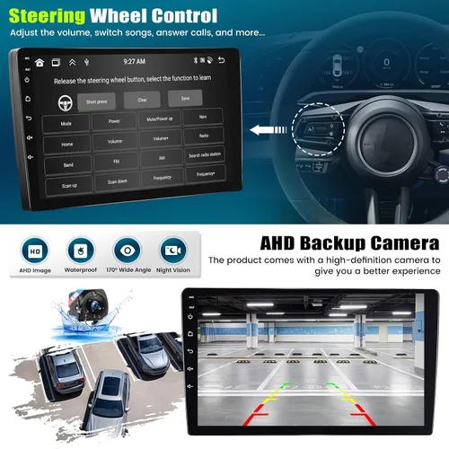 Vista 5 de [8-Core 4+64GB] Android 13 Doble DIN Radio de coche estéreo con Carplay inalámbrico y Android Auto, radio de coche de 9 pulgadas, soporte de espejo