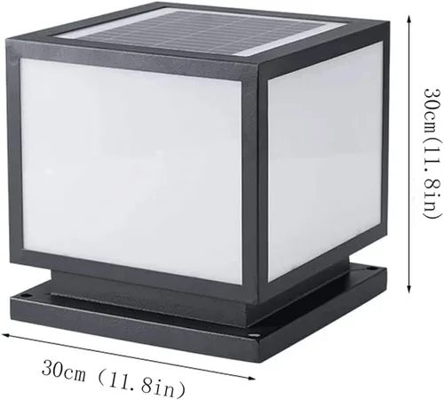 Vista 2 de Luces de poste al aire libre, luz solar de pilar IP55 para exteriores, impermeable, luz de pared cuadrada de metal, luz de poste de puerta de metal