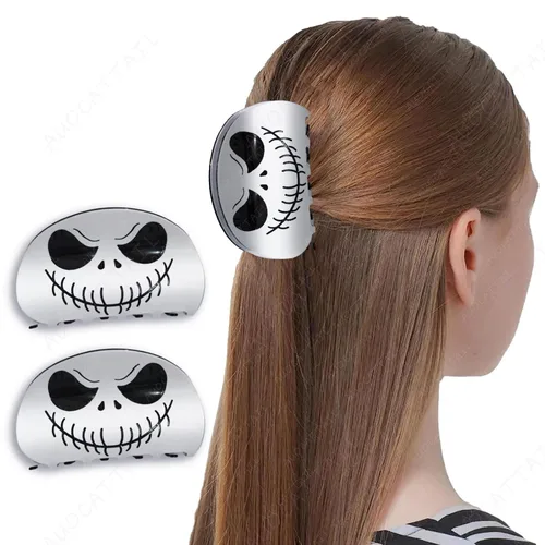 Vista 2 de Paquete de 2 pinzas para el cabello de Halloween, diseño de calabaza y diablo, dientes medianos de doble fila para mujeres, clip de mandíbula