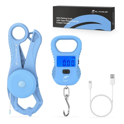 Vista 12 de Calamus Báscula de pescado ligera - Báscula digital recargable con cable USB, capacidad de 55 libras, unidades múltiples libras/onzas y kilogramos