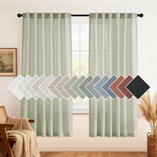 Vista 46 de H.VERSAILTEX Cortinas de lino natural de 63 pulgadas de largo para sala de estar, 2 paneles con trabillas traseras y bolsillo, texturizadas
