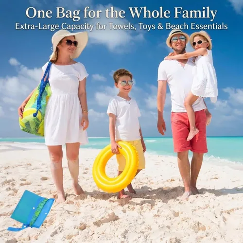 Vista 2 de SupMLC Bolsas de playa de malla extra grandes y bolsos - Sostiene juguetes, toallas, arena que no se retiene - Para juguetes de niños, mercado
