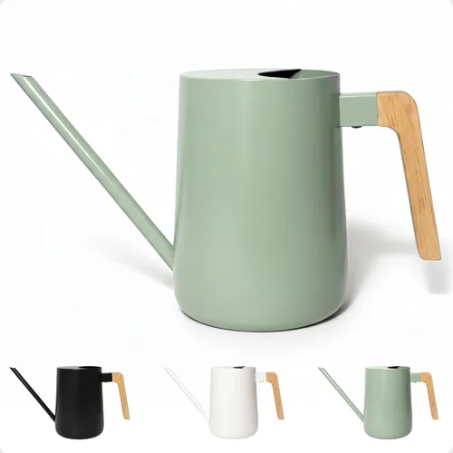 Vista 10 de Regadera pequeña de metal de 35 onzas para interior con boquilla larga y mango de madera real para plantas de casa, suculentas, cactus y plántulas