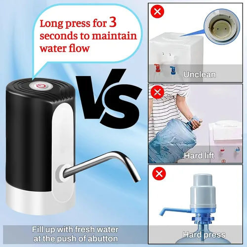 Vista 2 de Bomba de mesa de agua, bomba de agua eléctrica de portabilidad con cable de datos USB, bomba automática de botella de agua potable negra